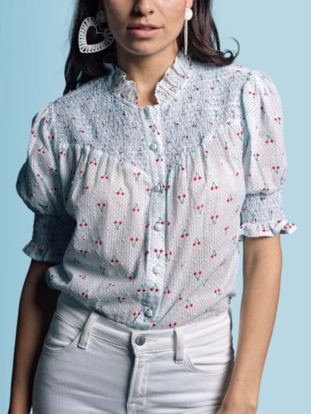 THE SHIRT by Rochelle Behrens The Nicole Shirt Blue - Cherry in Size M